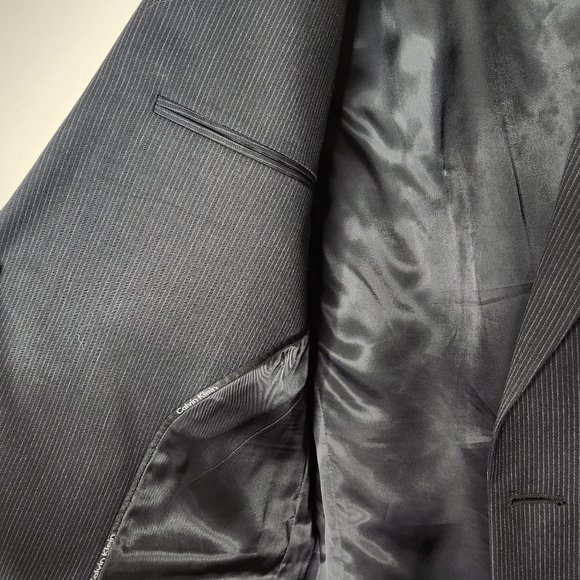 Calvin Klein Mens Large Black Striped Single Button Blazer Jacket make offer - Picture 6 of 8
